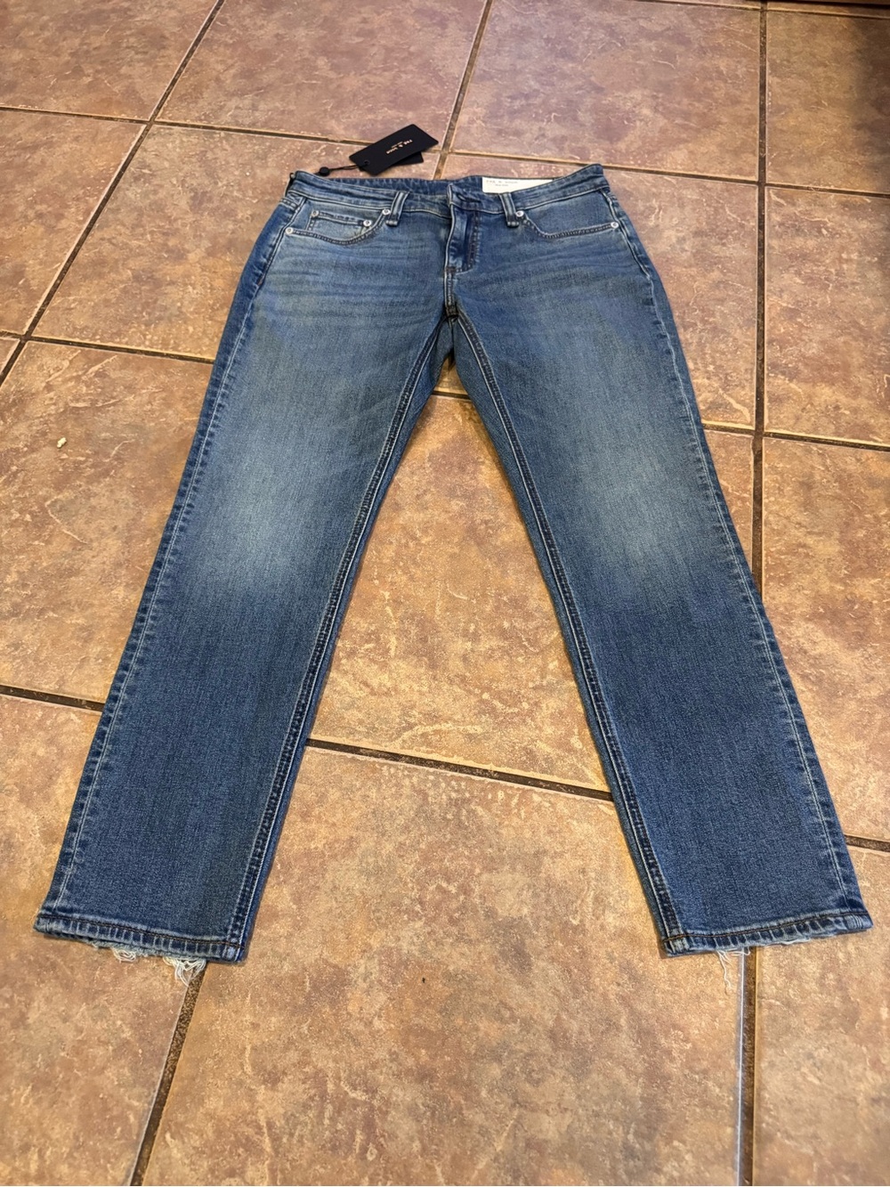 rag & bone Julienne Dre Low-Rise Slim Boyfriend Jeans in Medium Blue Retail $225